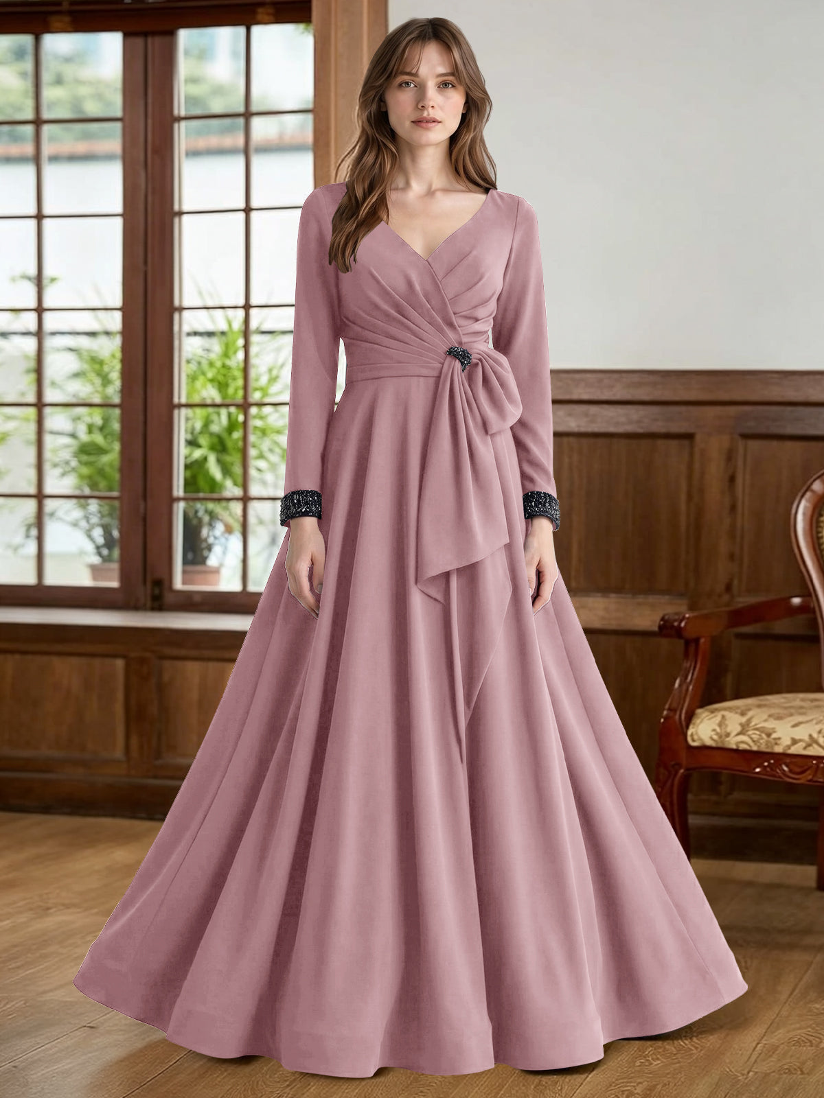 Stretch Satin Mother of the Bride Dress with Crystal