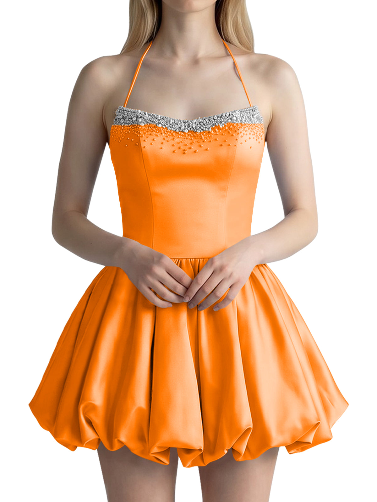 Beading Bubble Hem Mini Dress 