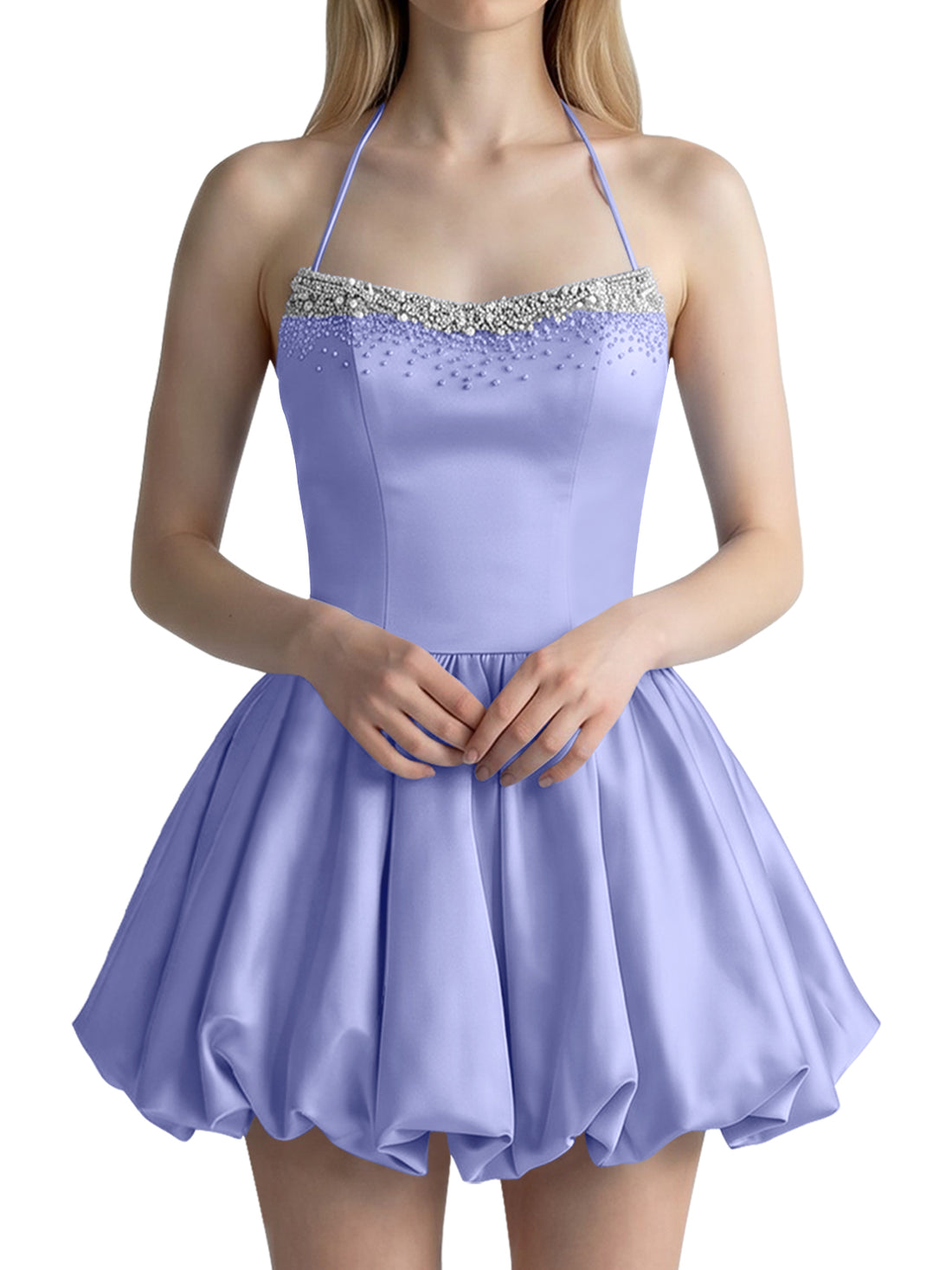 Beading Bubble Hem Mini Dress 