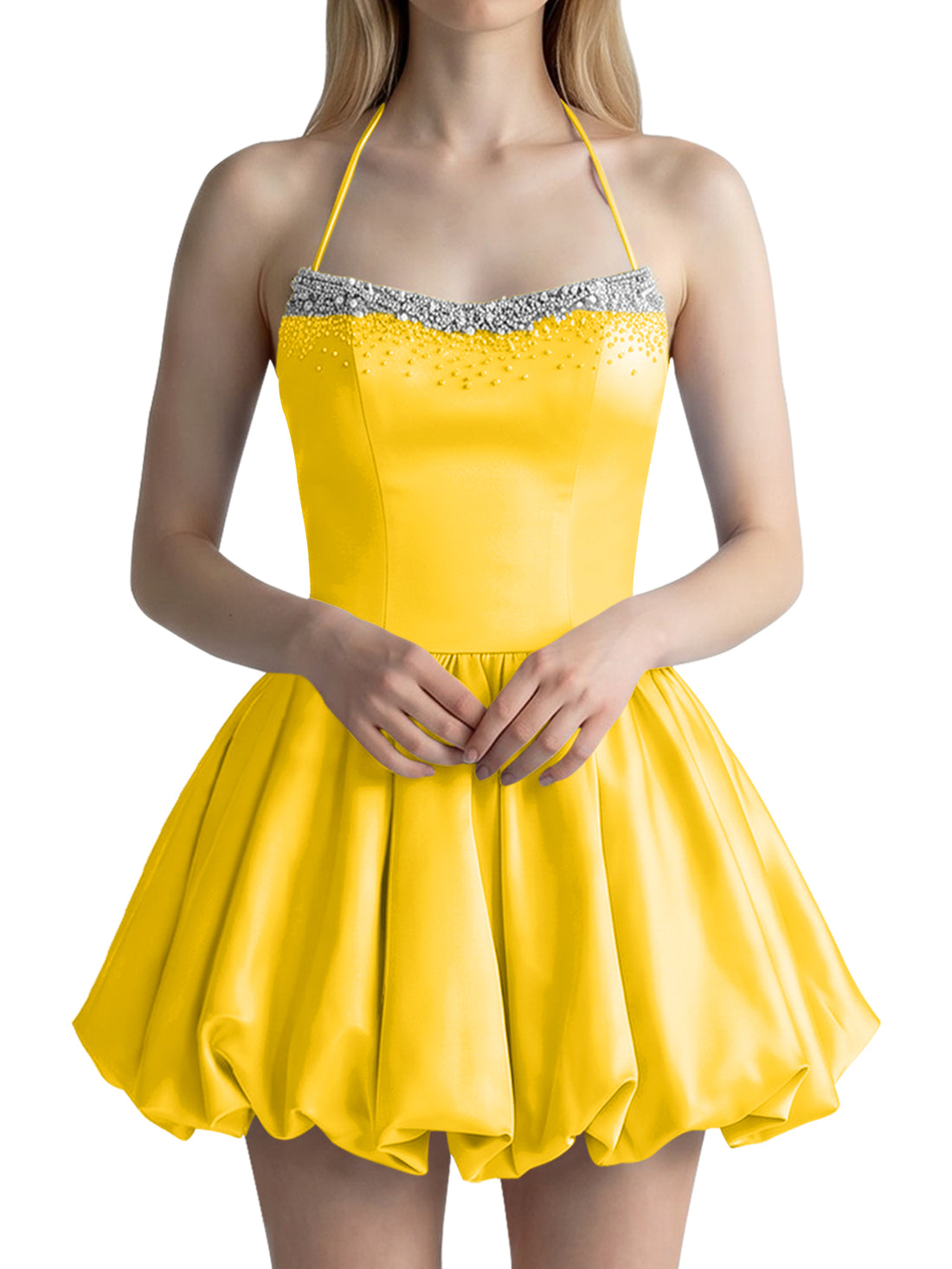 Beading Bubble Hem Mini Dress 