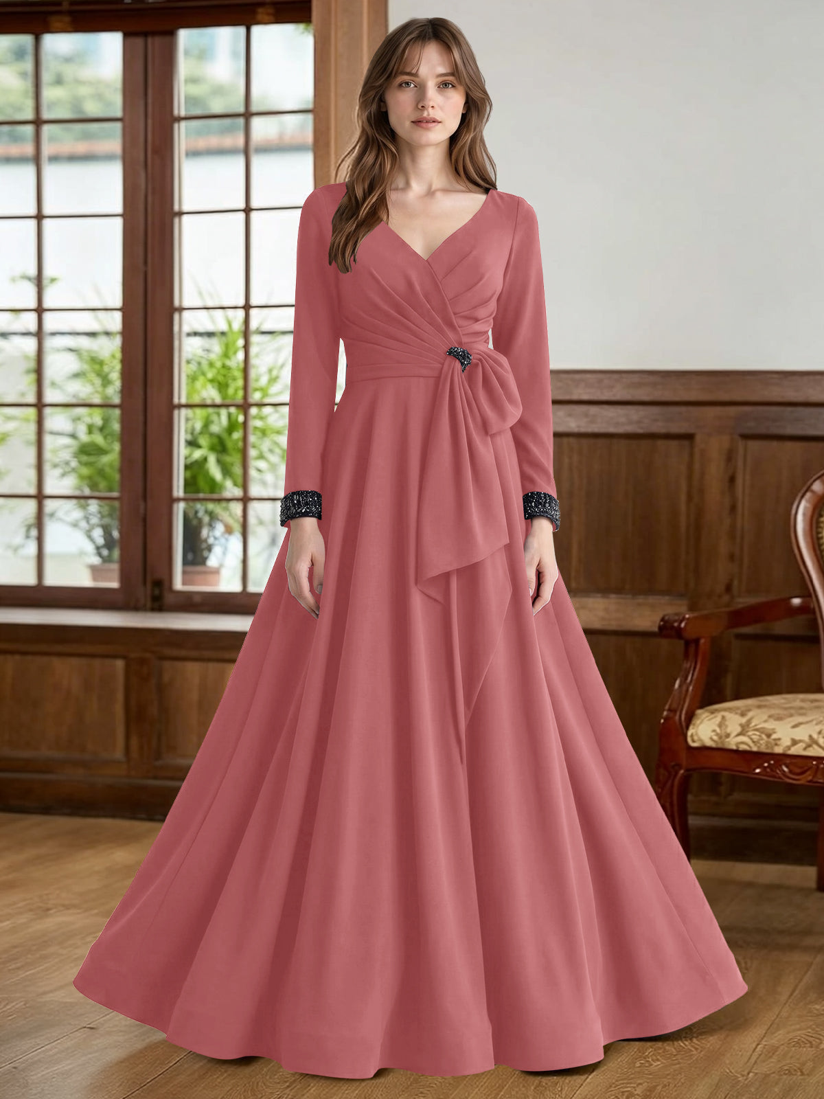 Stretch Satin Mother of the Bride Dress with Crystal