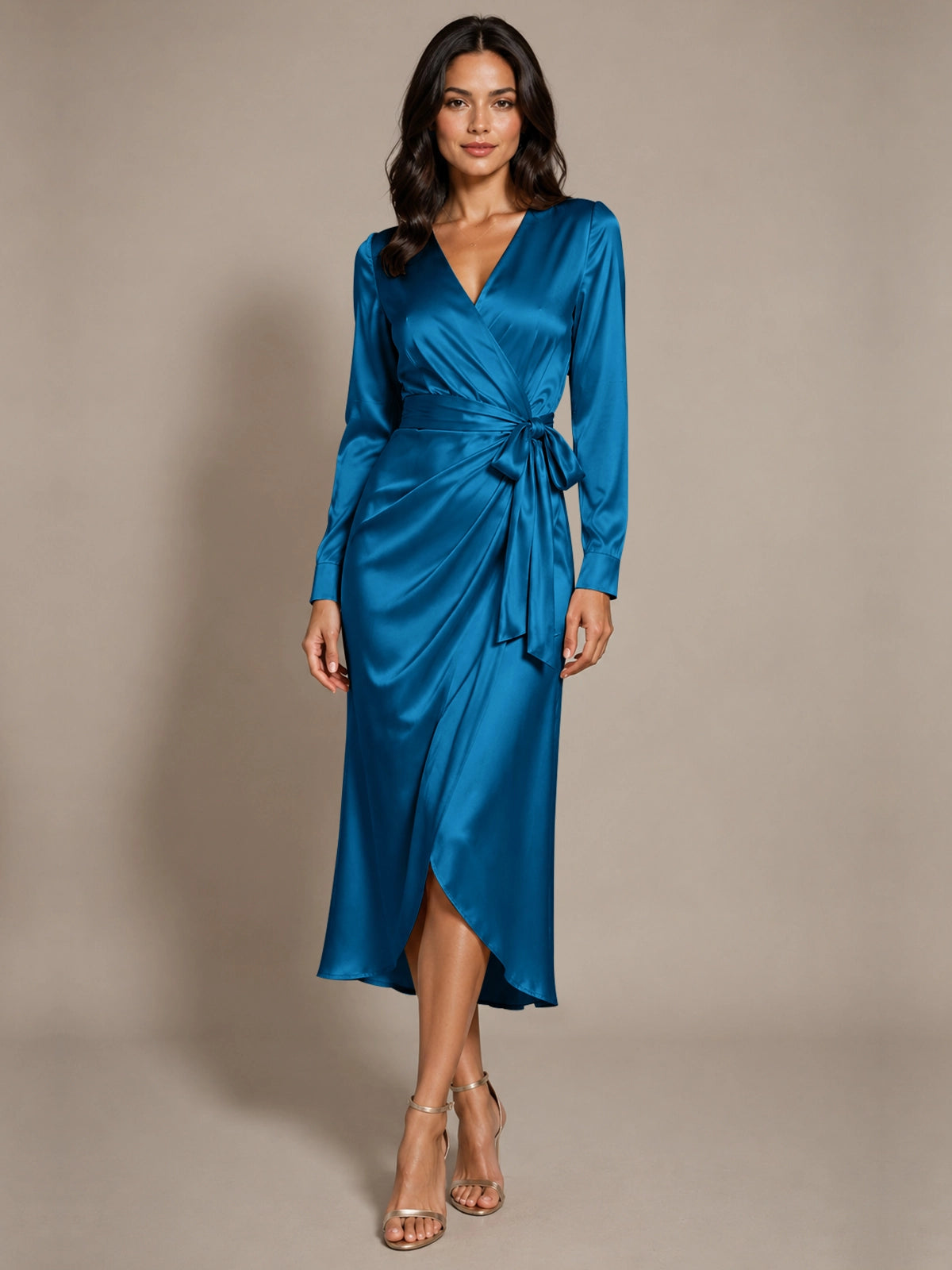 Silk-like Mother of the Bride Dress with Self-Tie Sash 
