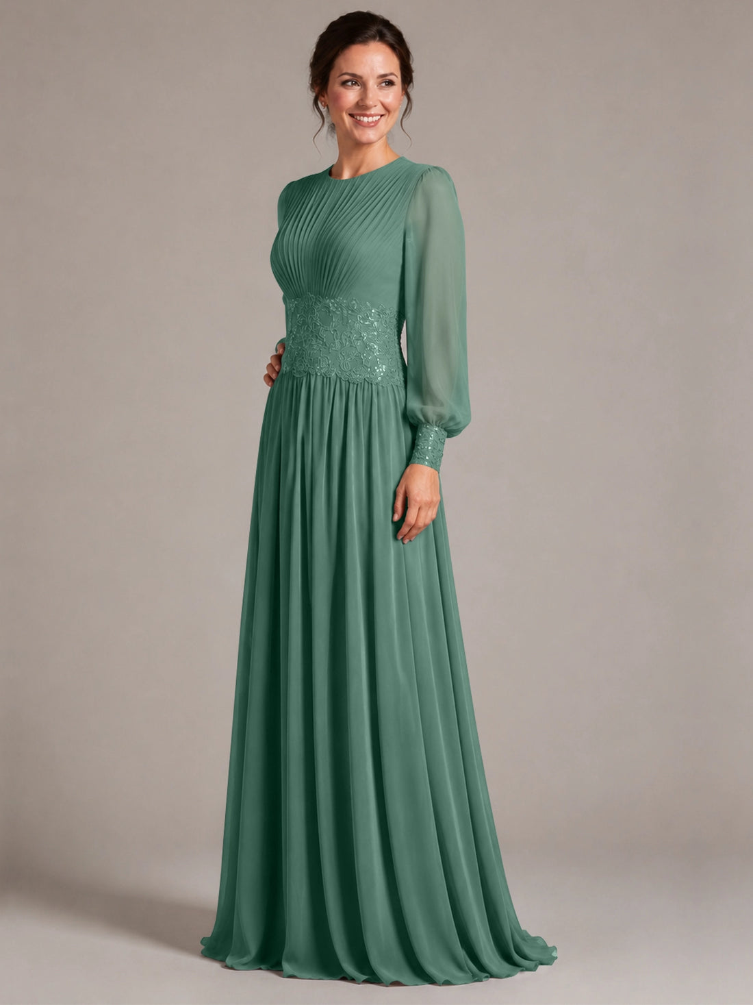 Chiffon Mother of the Bride Dress with Jewel Neckline 