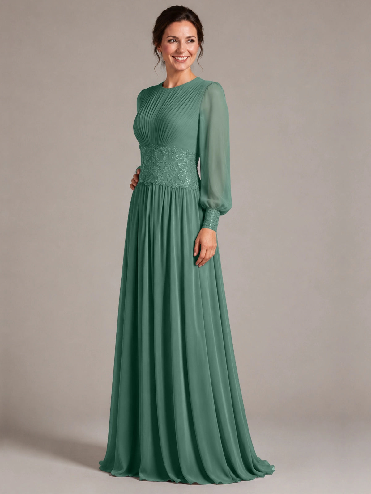 Chiffon Mother of the Bride Dress with Jewel Neckline 