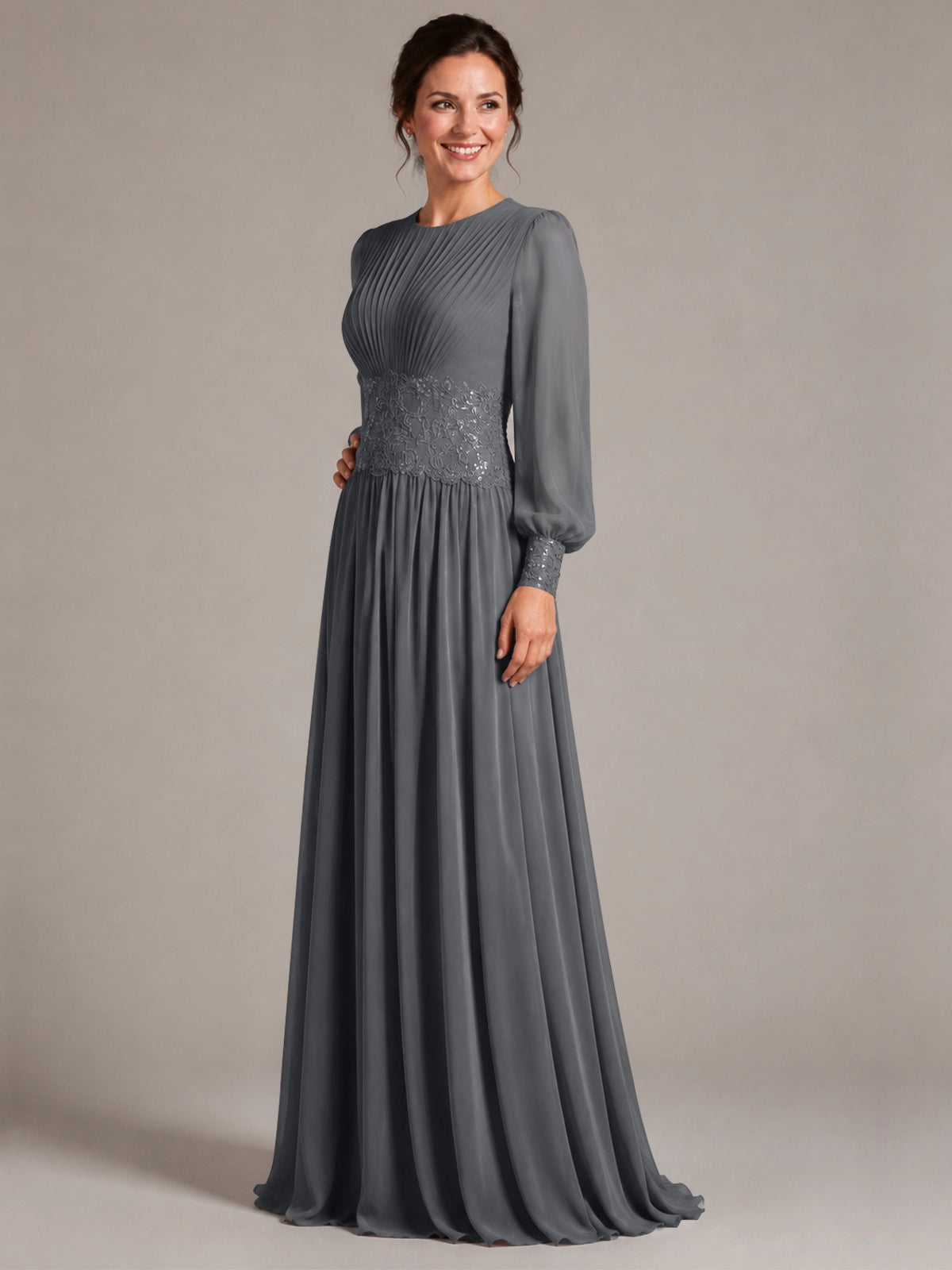 Chiffon Mother of the Bride Dress with Jewel Neckline 