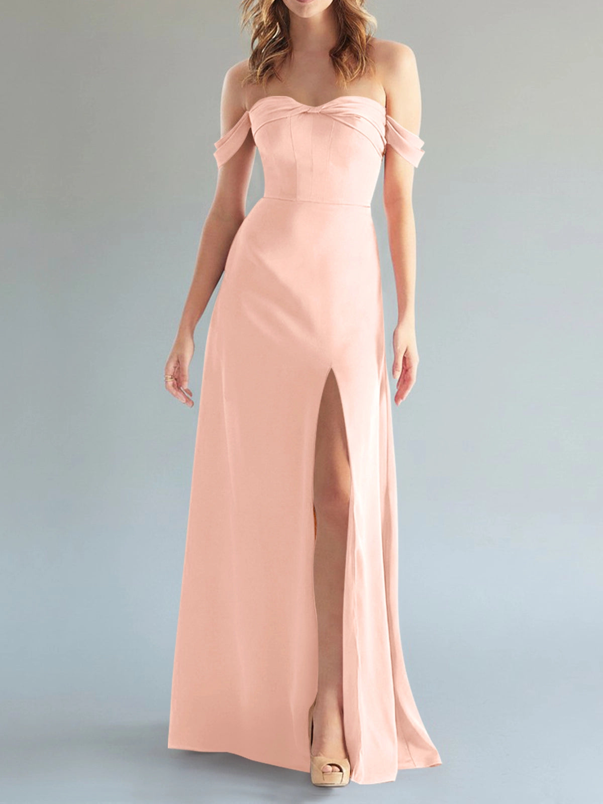 Off-the-Shoulder Slit Bridesmaid Dress 