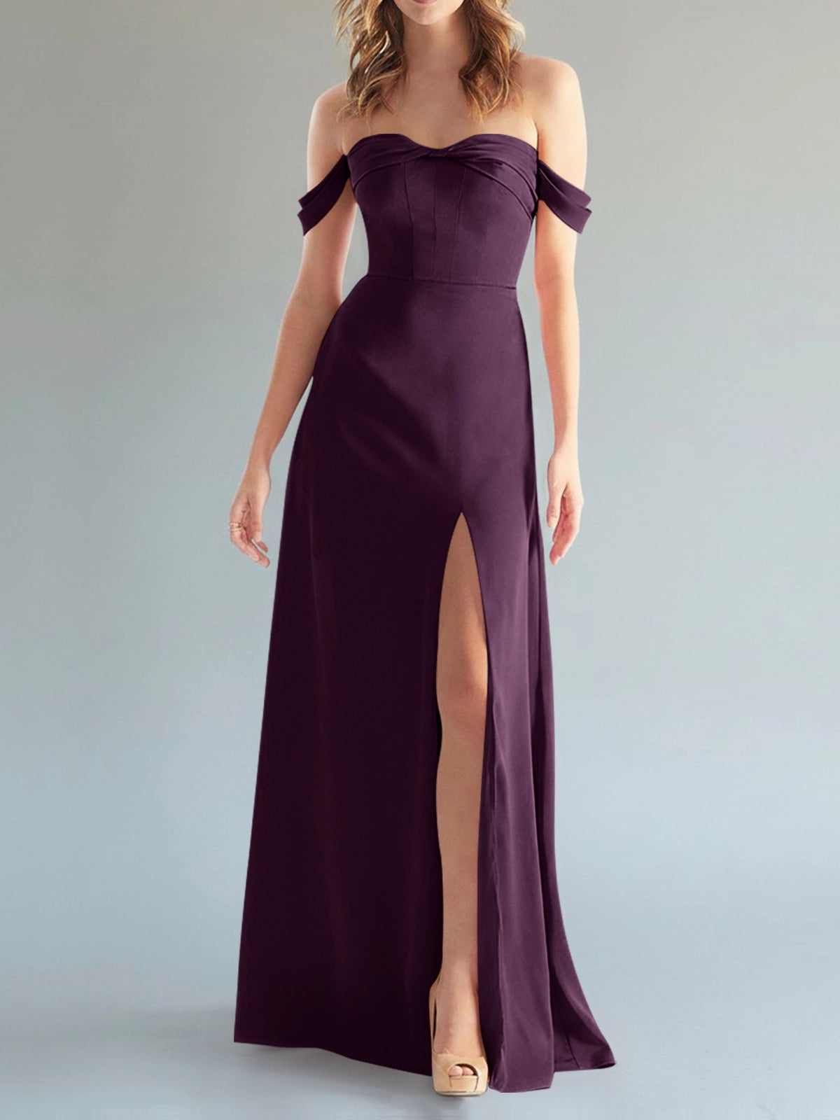 Off-the-Shoulder Slit Bridesmaid Dress 