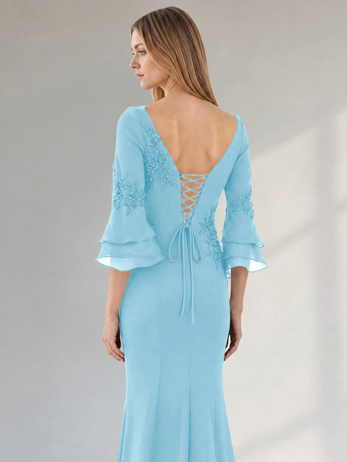 Chiffon Mother of the Bride Dress with 3/4 Sleeves