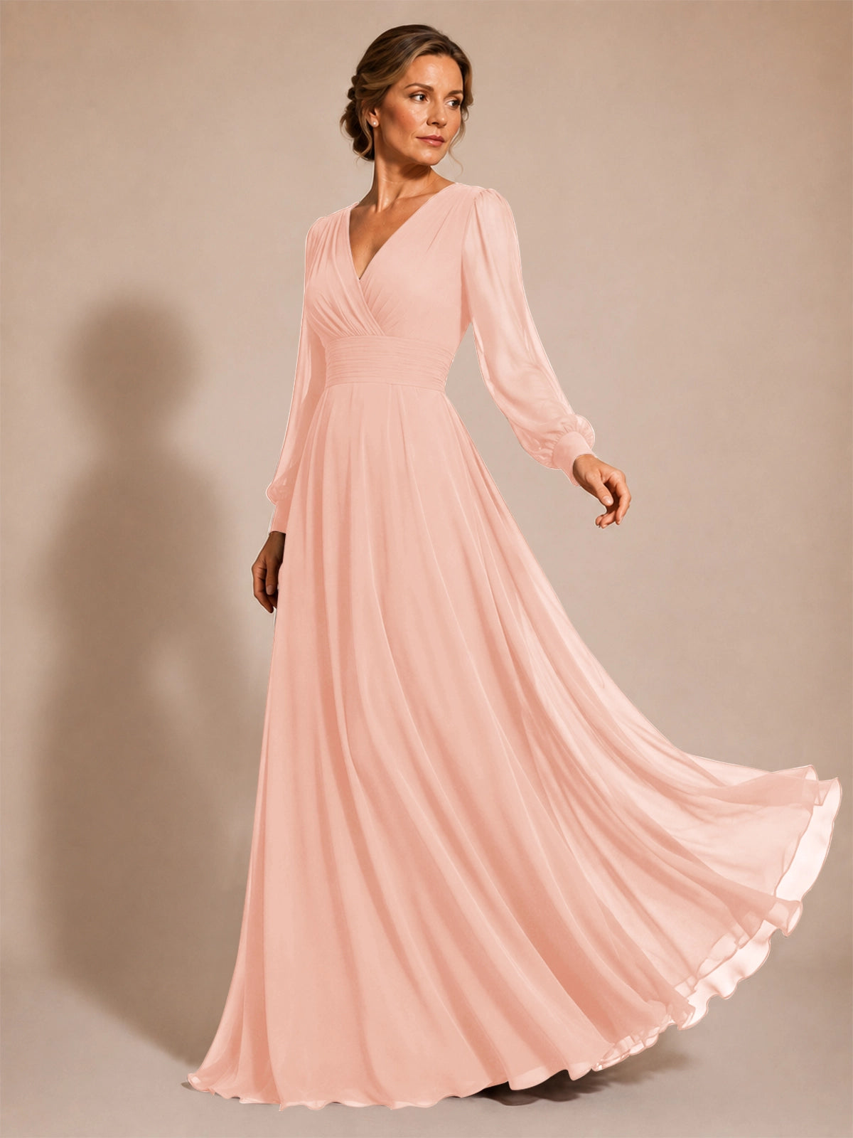 Chiffon Mother of the Bride Dress with Long Sleeves 