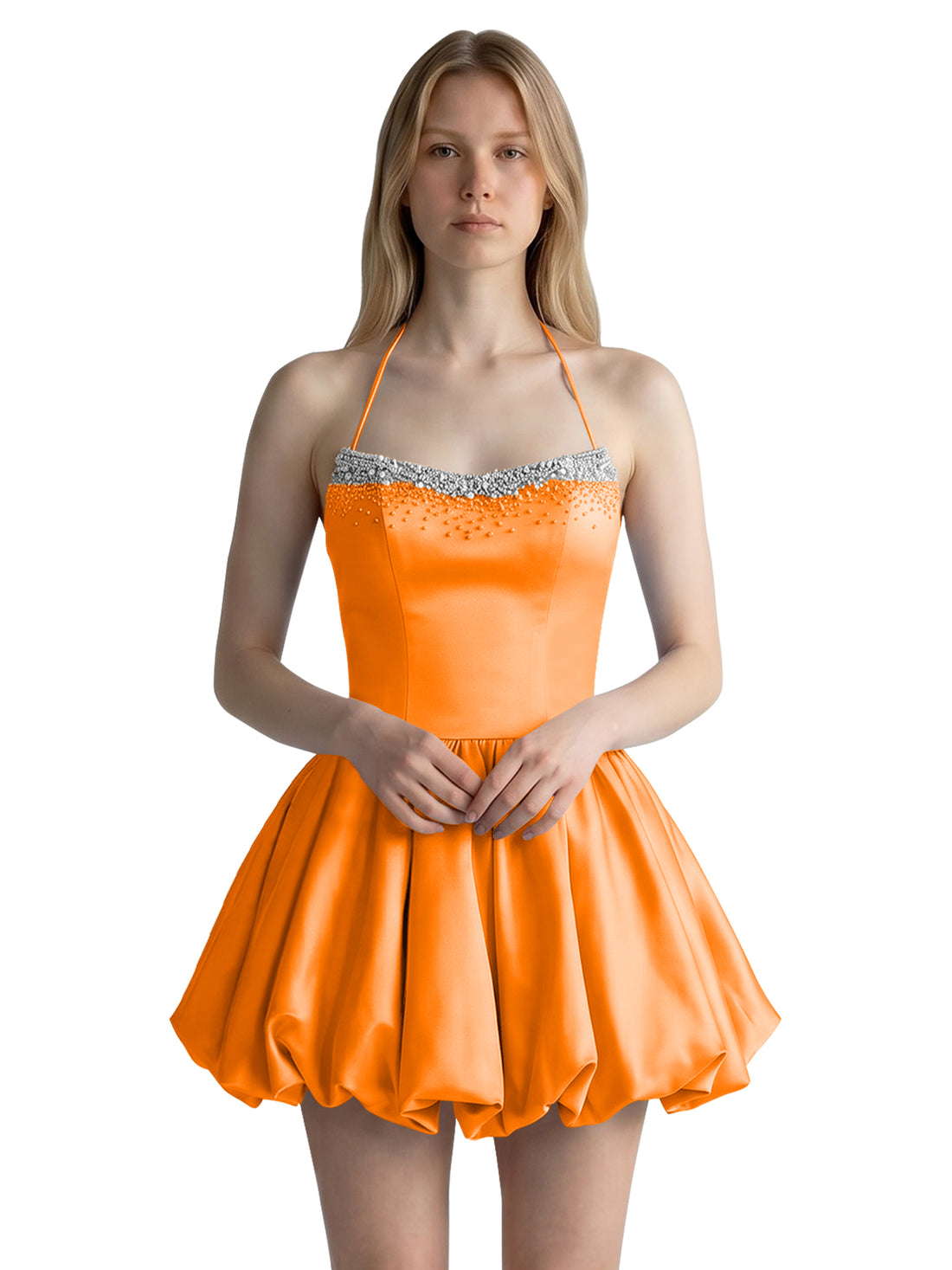 Beading Bubble Hem Mini Dress 