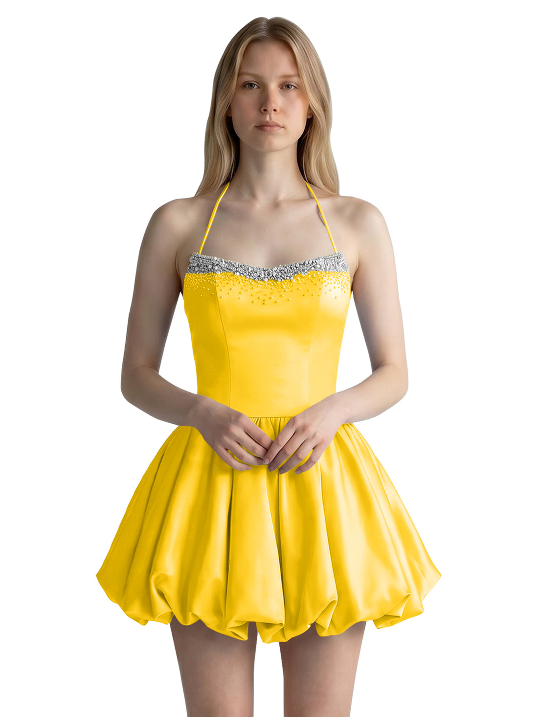 Beading Bubble Hem Mini Dress 