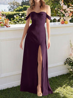 Off-the-Shoulder Slit Bridesmaid Dress 