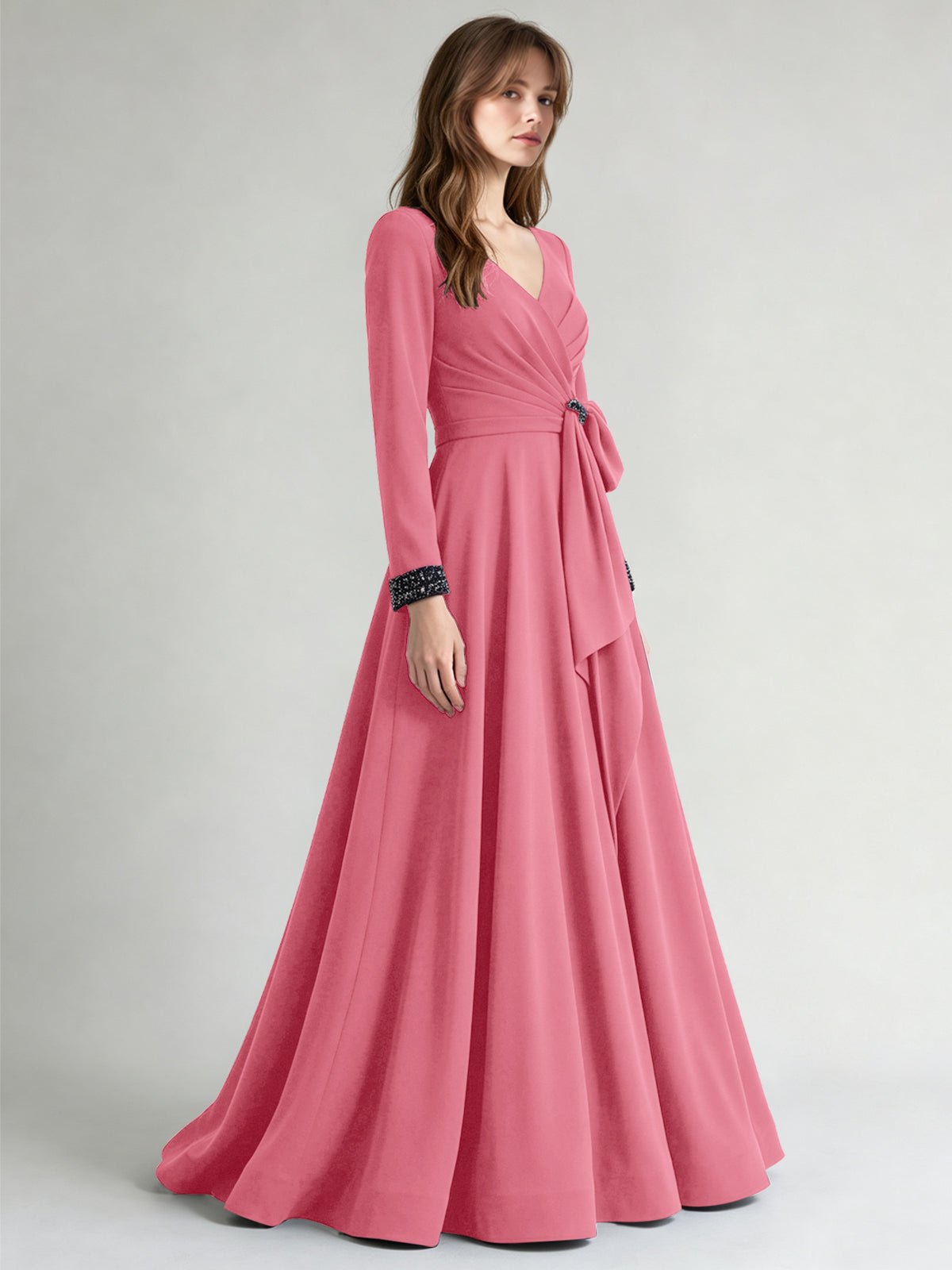 Stretch Satin Mother of the Bride Dress with Crystal
