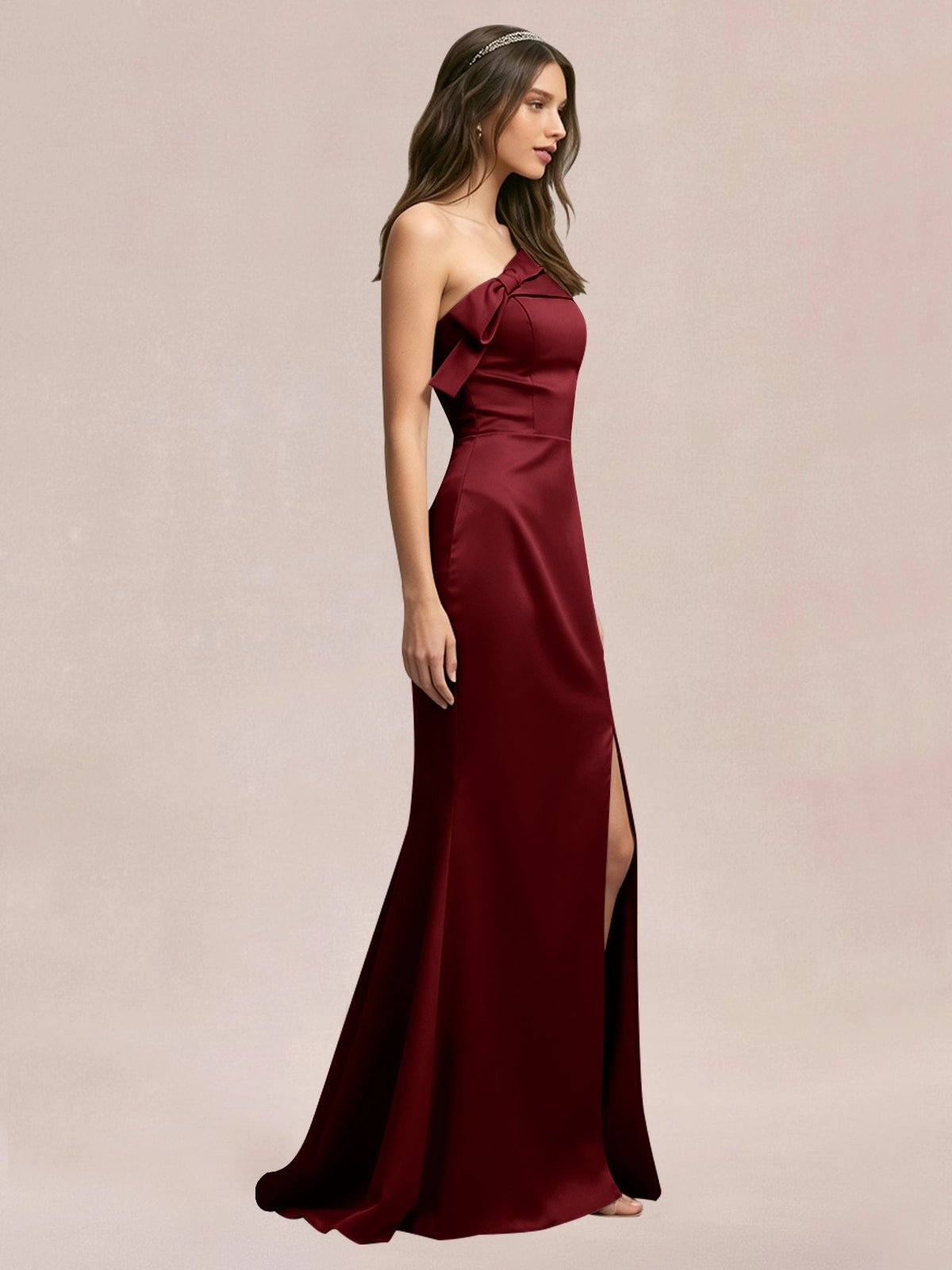 Satin Bow Accent Bridesmaid Dress 