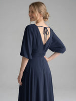 V-neck Slit Ruched Mother Dress 