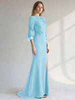 Chiffon Mother of the Bride Dress with 3/4 Sleeves