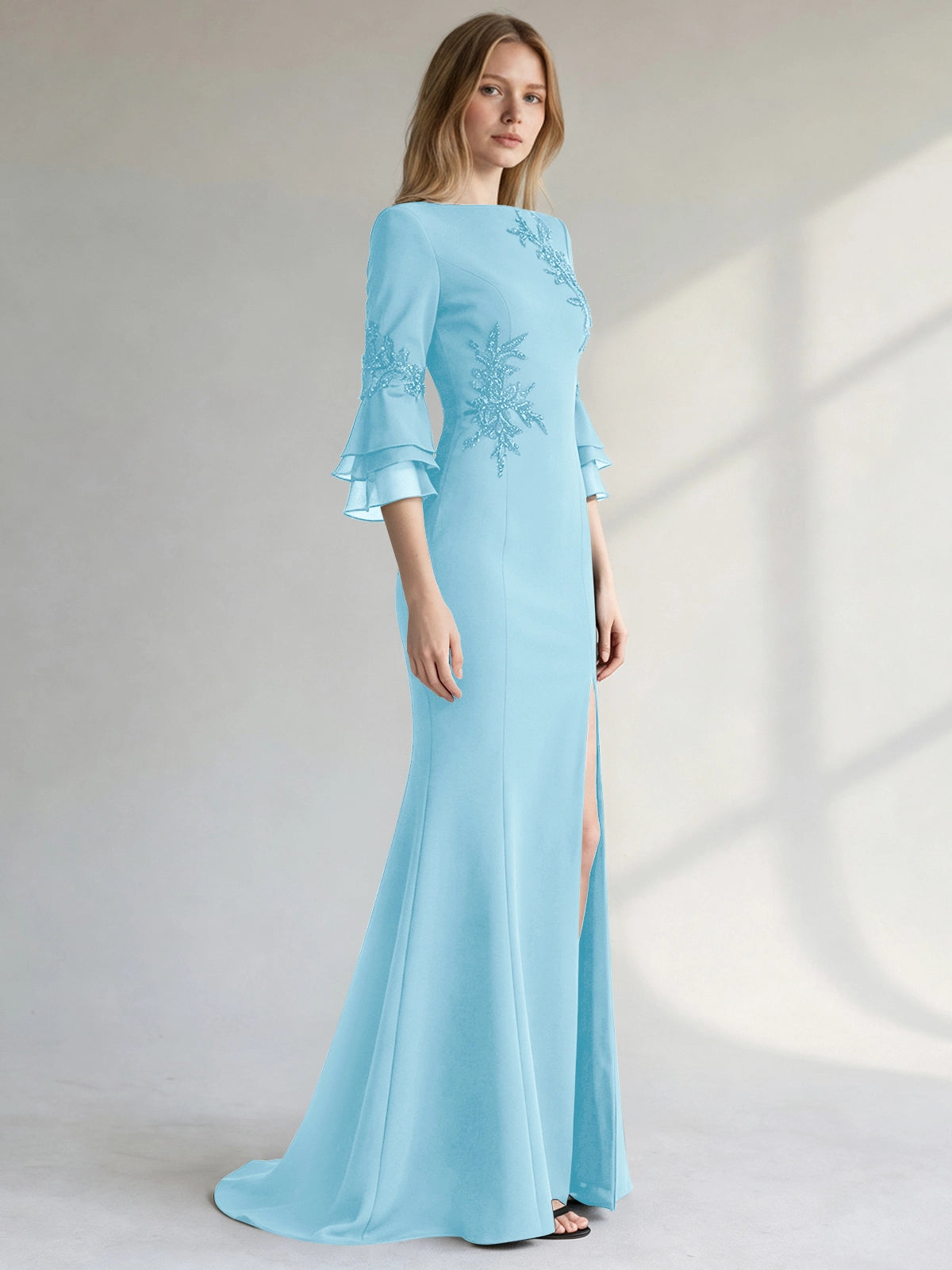 Chiffon Mother of the Bride Dress with 3/4 Sleeves