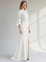Chiffon Mother of the Bride Dress with 3/4 Sleeves