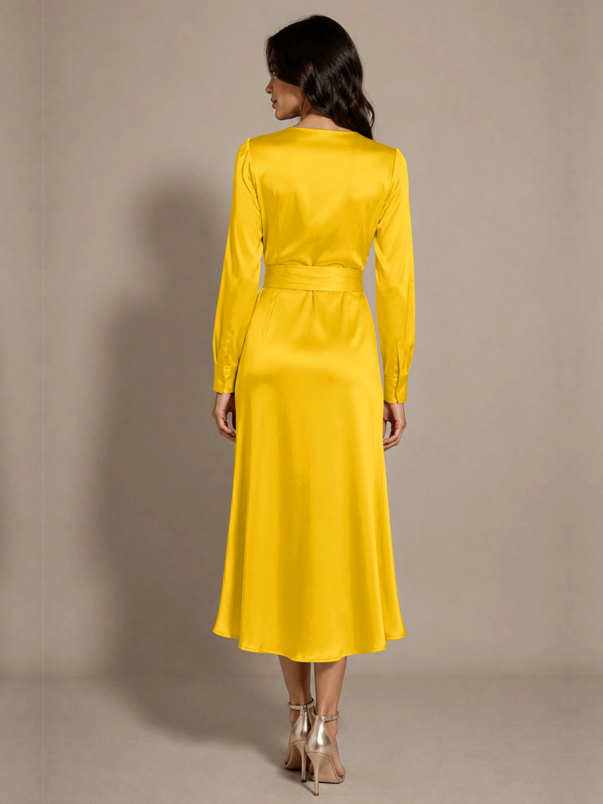 Silk-like Mother of the Bride Dress with Self-Tie Sash 
