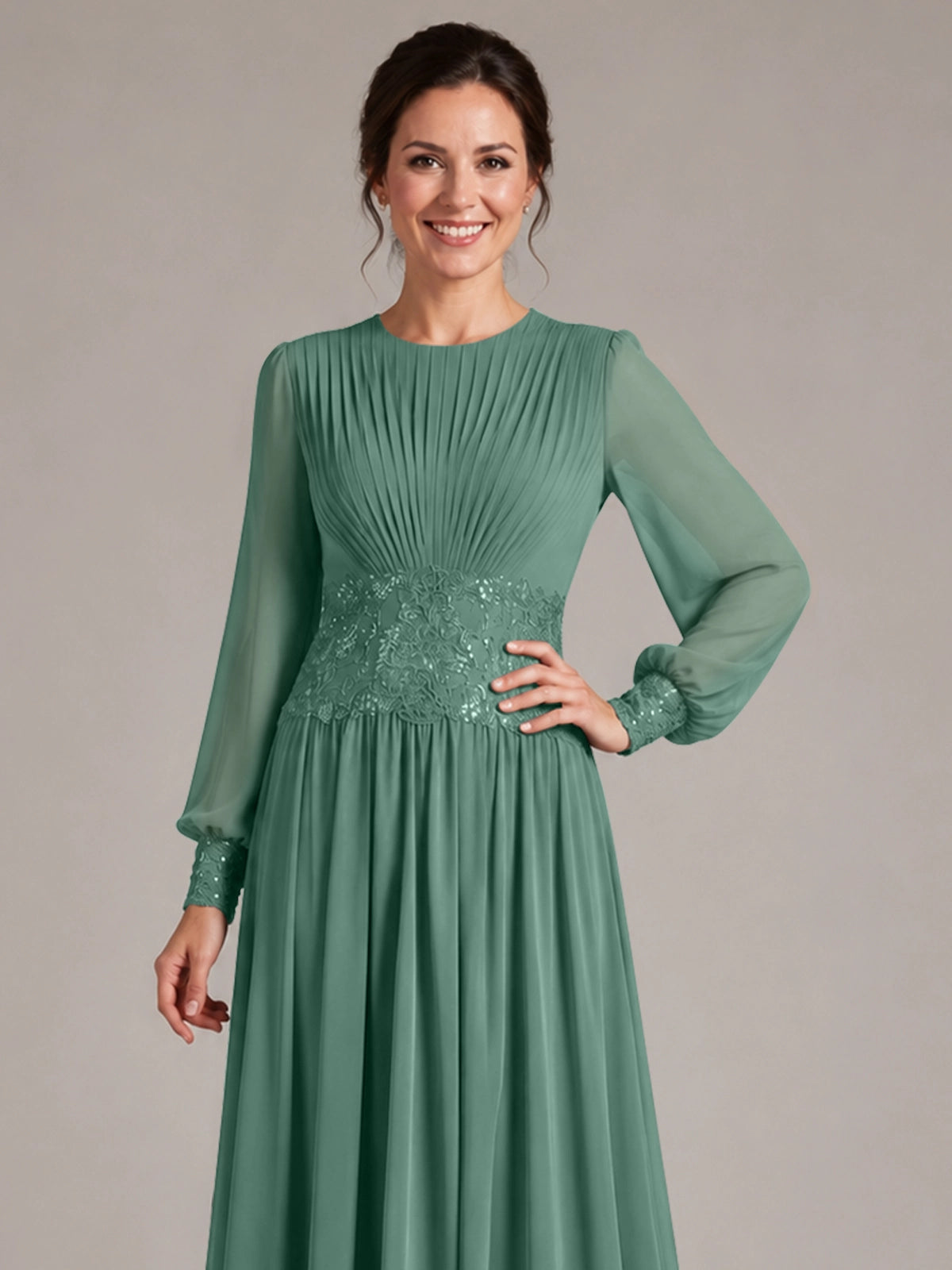 Chiffon Mother of the Bride Dress with Jewel Neckline 