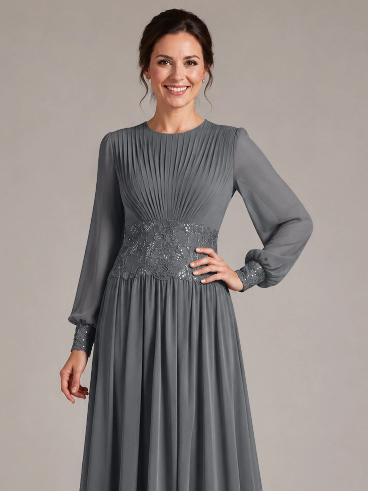 Chiffon Mother of the Bride Dress with Jewel Neckline 