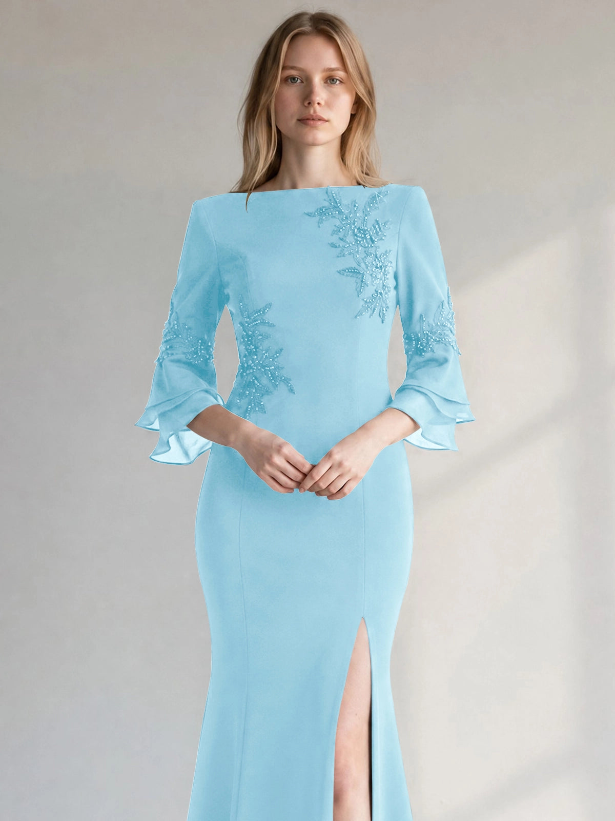 Chiffon Mother of the Bride Dress with 3/4 Sleeves