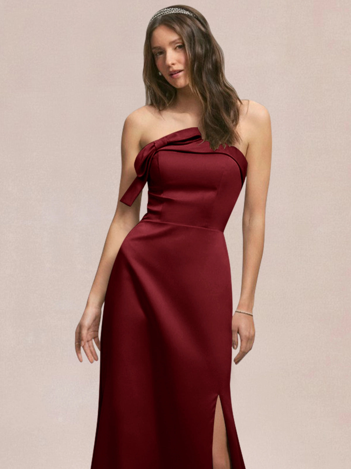 Satin Bow Accent Bridesmaid Dress 