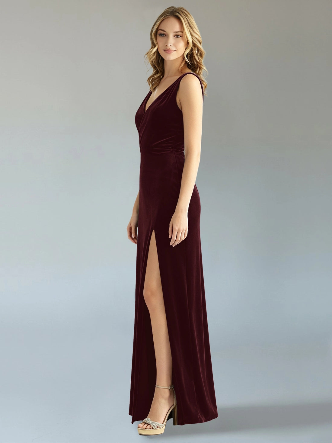 Velvet Bridesmaid Dress with Slit 