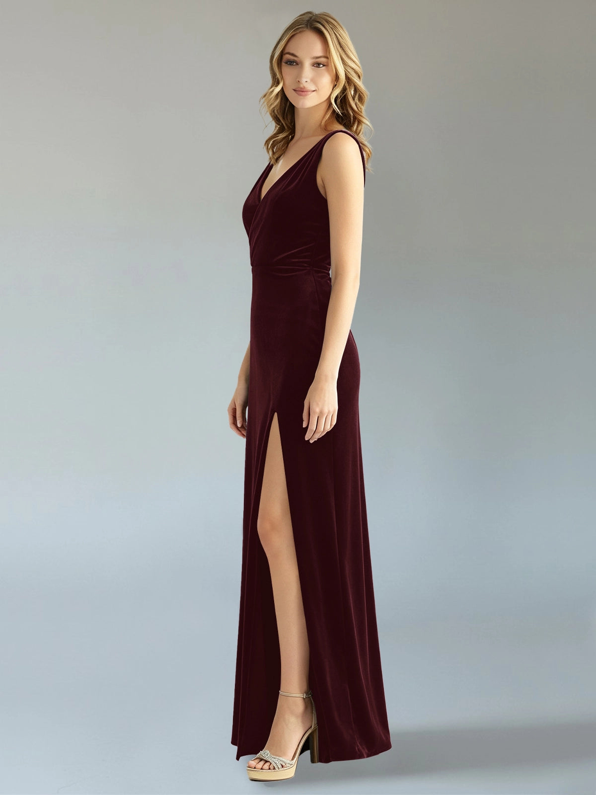 Velvet Bridesmaid Dress with Slit 