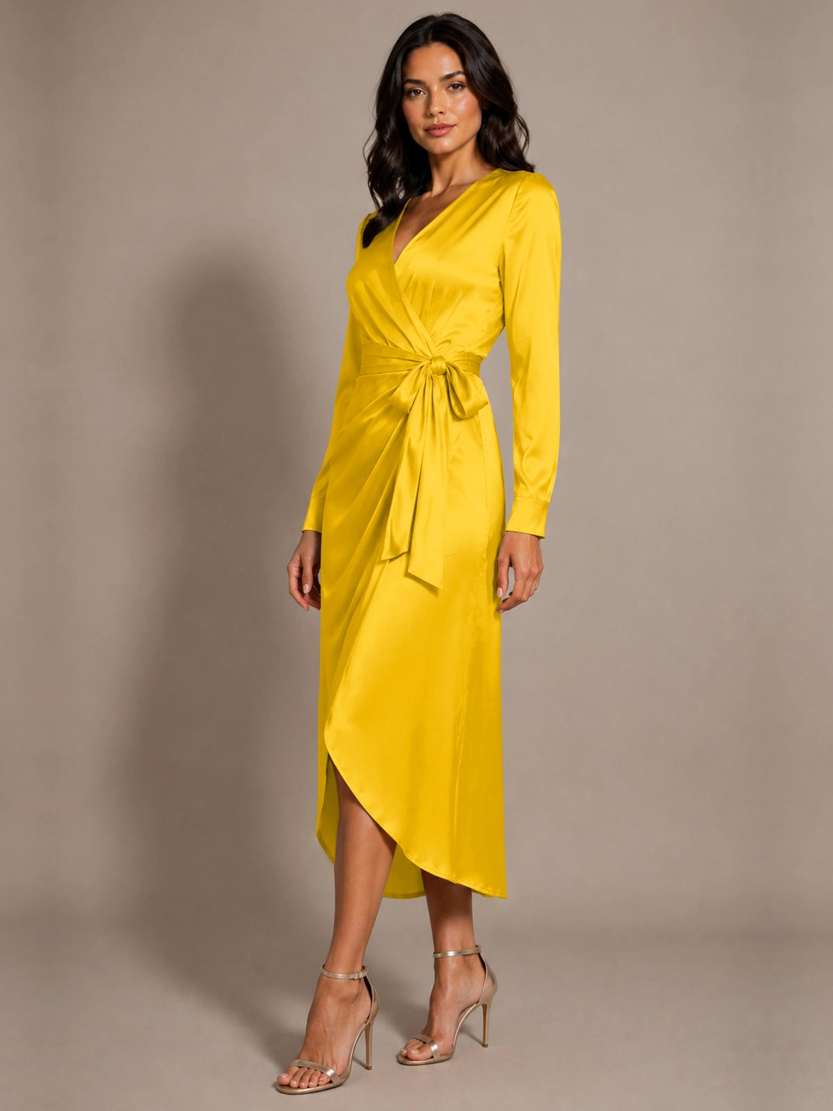 Silk-like Mother of the Bride Dress with Self-Tie Sash 