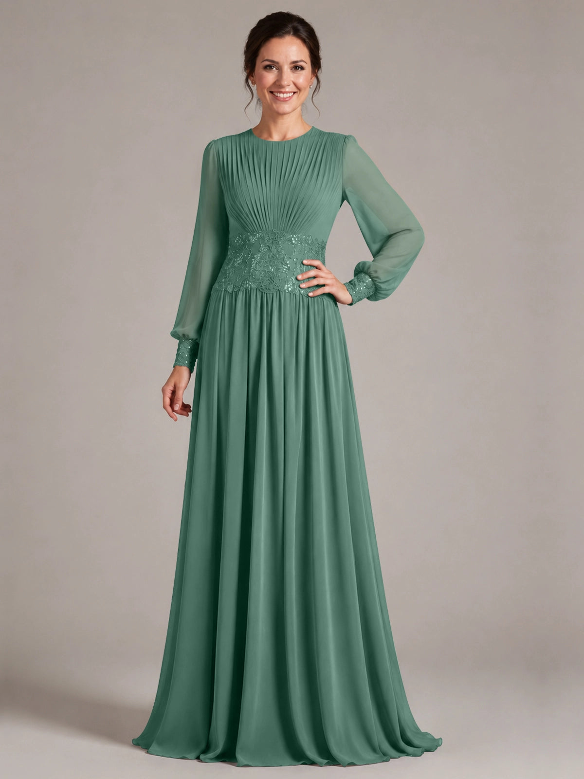 Chiffon Mother of the Bride Dress with Jewel Neckline 