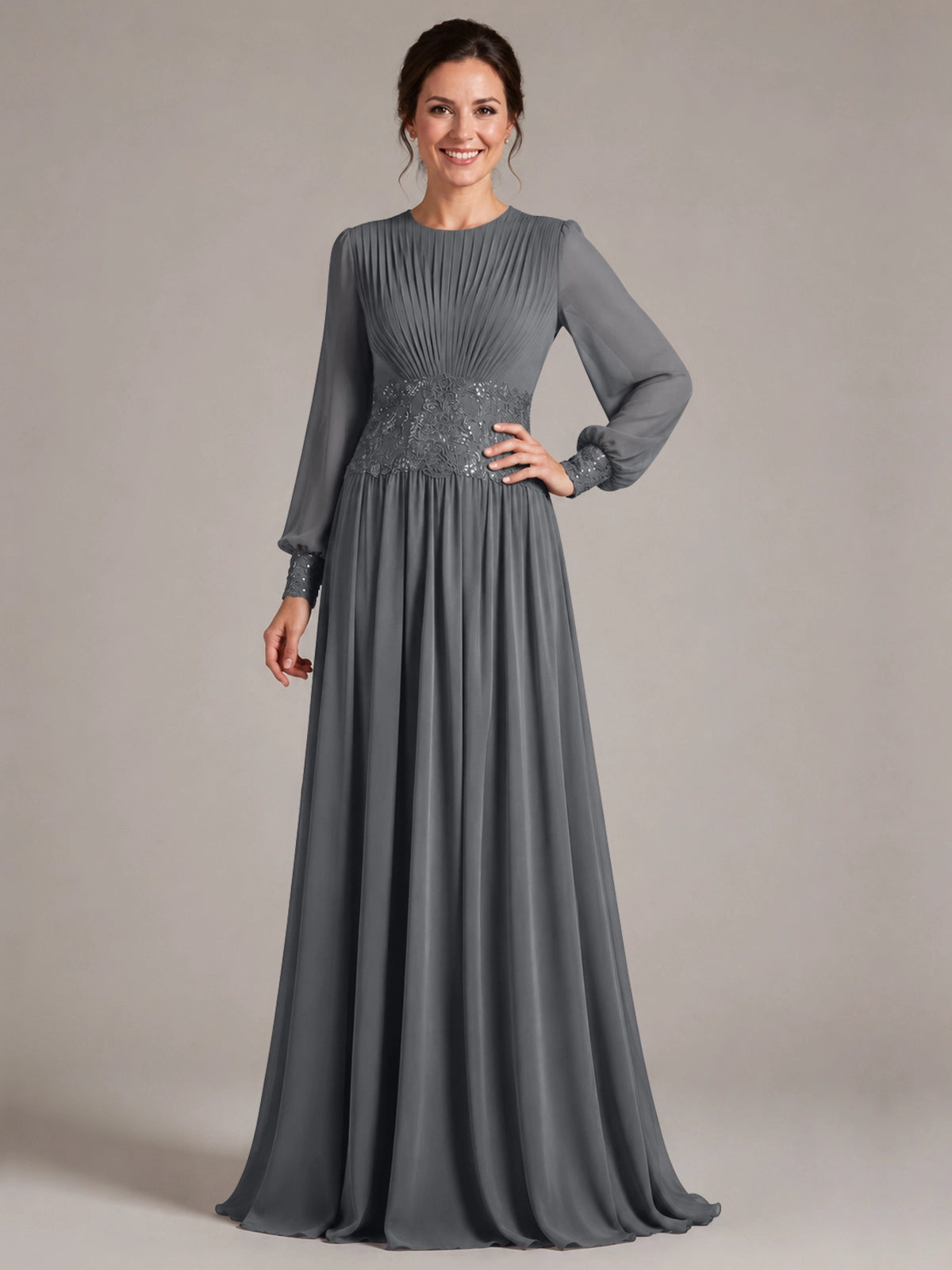 Chiffon Mother of the Bride Dress with Jewel Neckline 