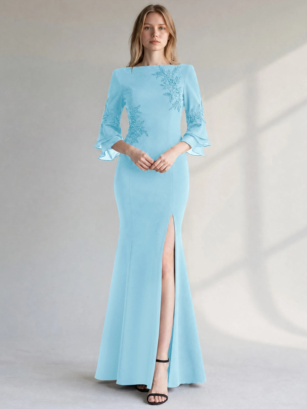Chiffon Mother of the Bride Dress with 3/4 Sleeves