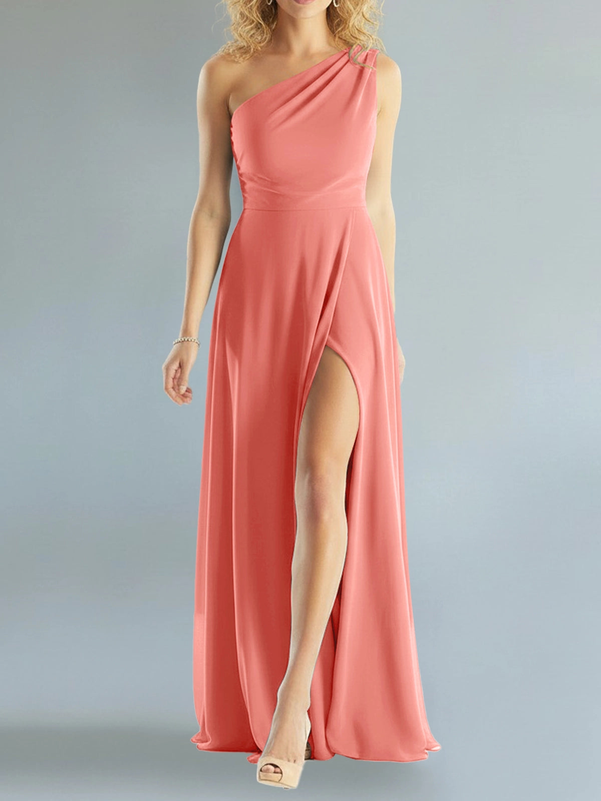 One-Shoulder Bridesmaid Dress with Slit