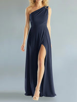 One-Shoulder Bridesmaid Dress with Slit