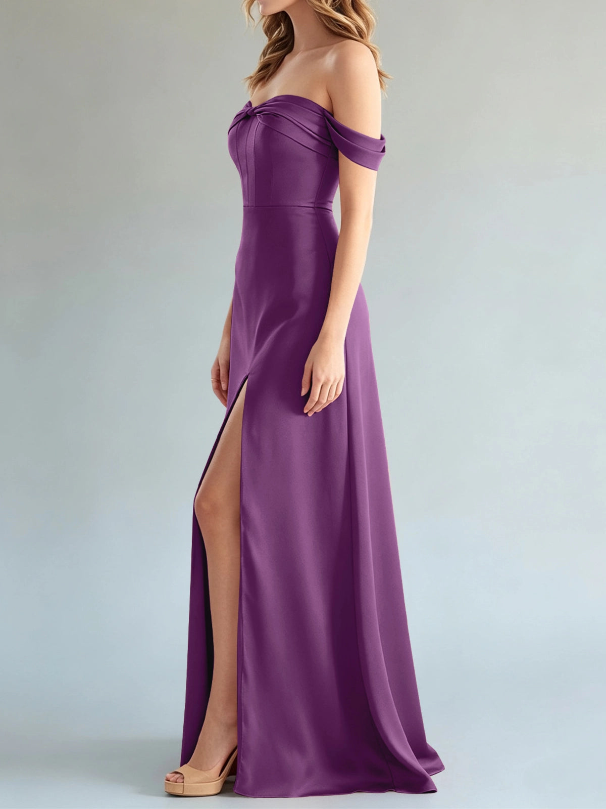 Off-the-Shoulder Slit Bridesmaid Dress 