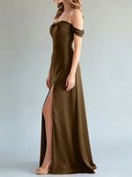 Off-the-Shoulder Slit Bridesmaid Dress 