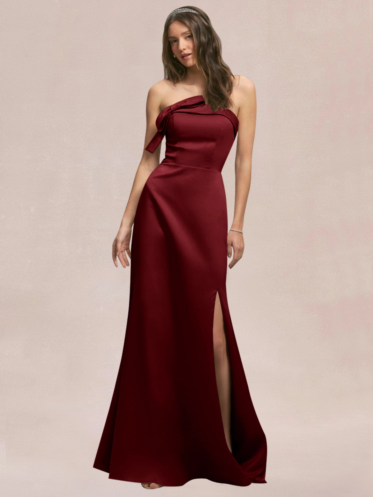 Satin Bow Accent Bridesmaid Dress 
