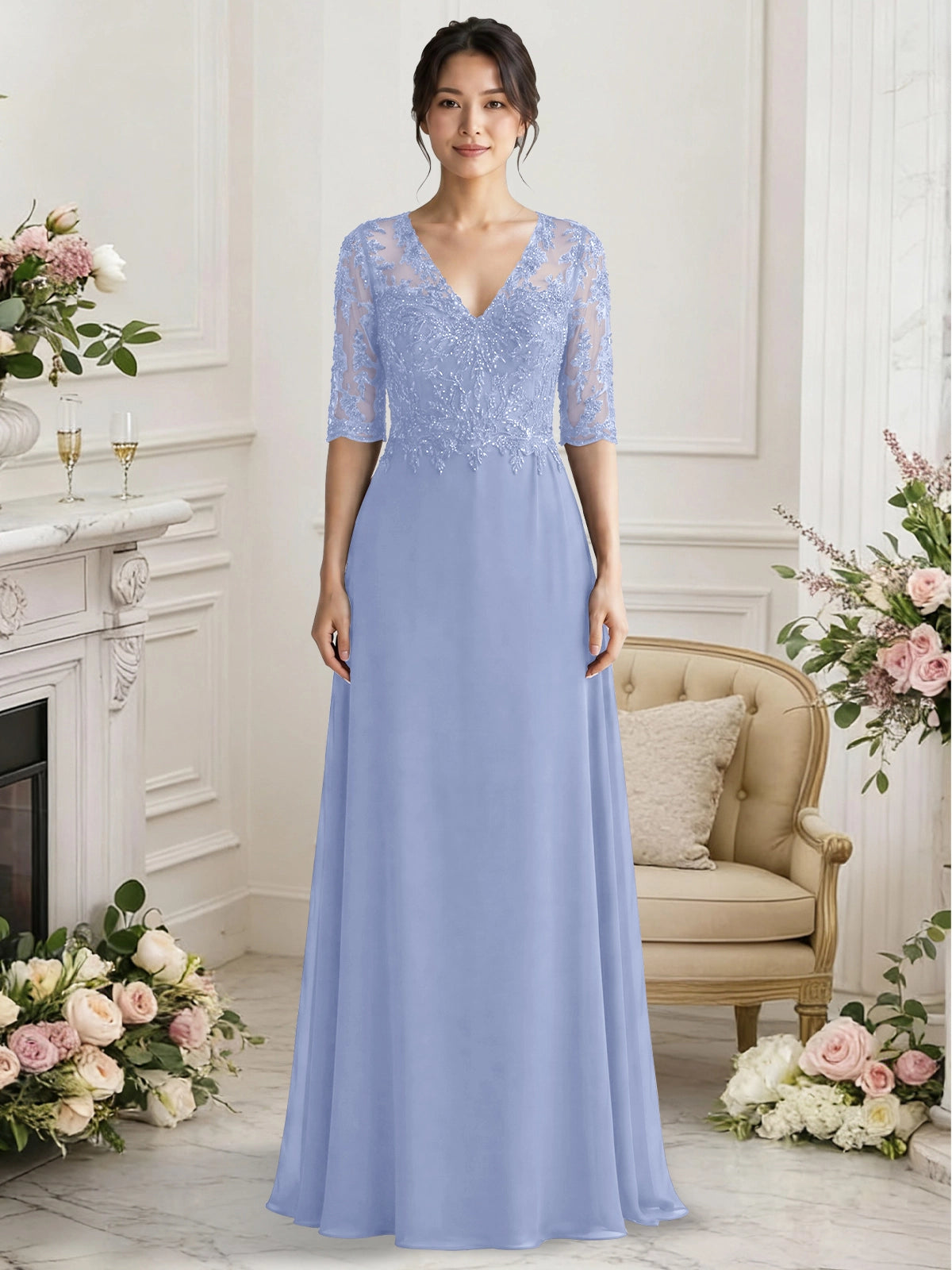 Lace Mother of the Bride Dress with Half Sleeves