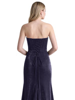 Velvet Prom Dress with Beaded Applique 