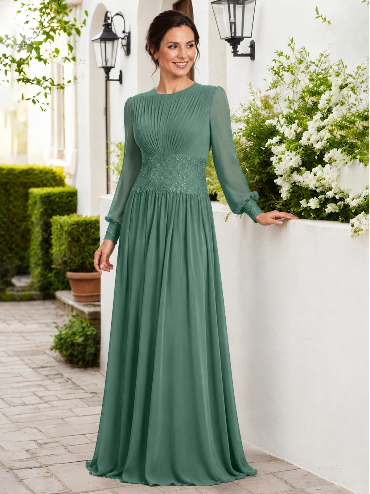 Chiffon Mother of the Bride Dress with Jewel Neckline 