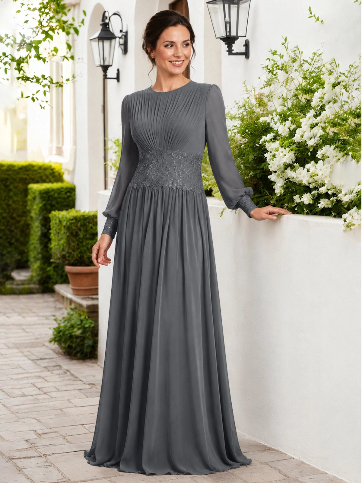 Chiffon Mother of the Bride Dress with Jewel Neckline 