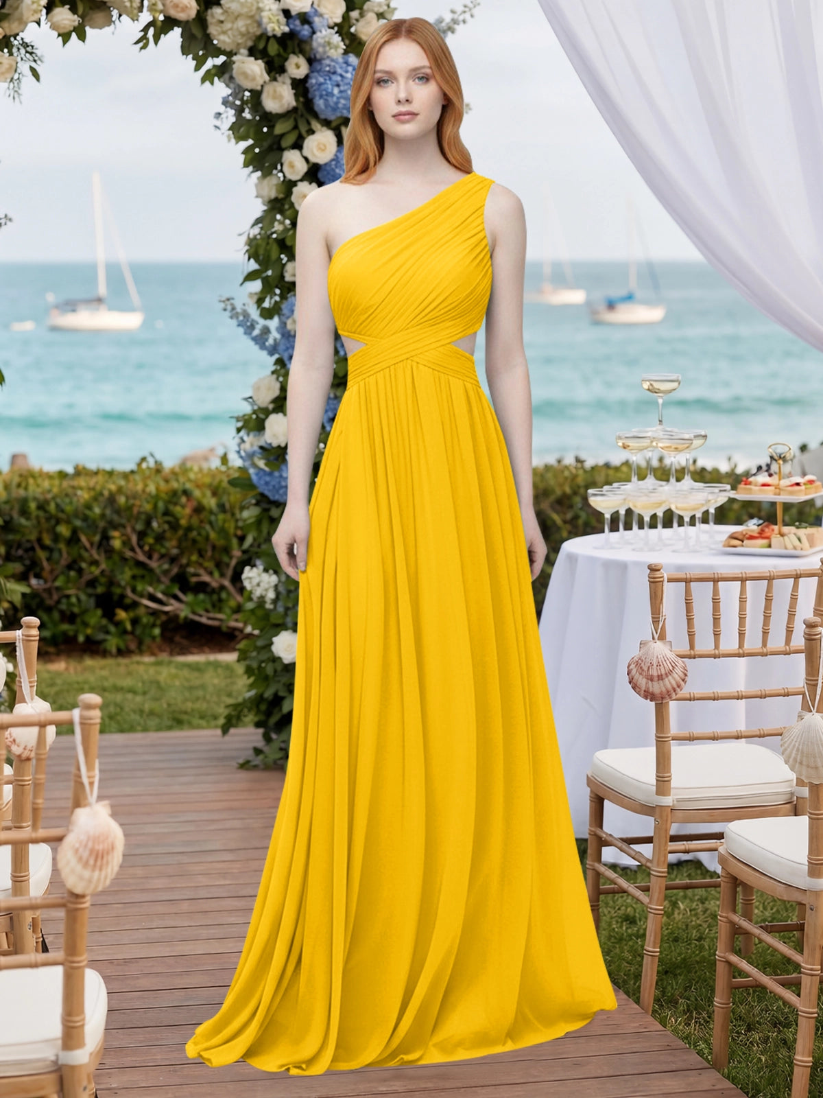 One-Shoulder Side Cut-Out Bridesmaid Dress 