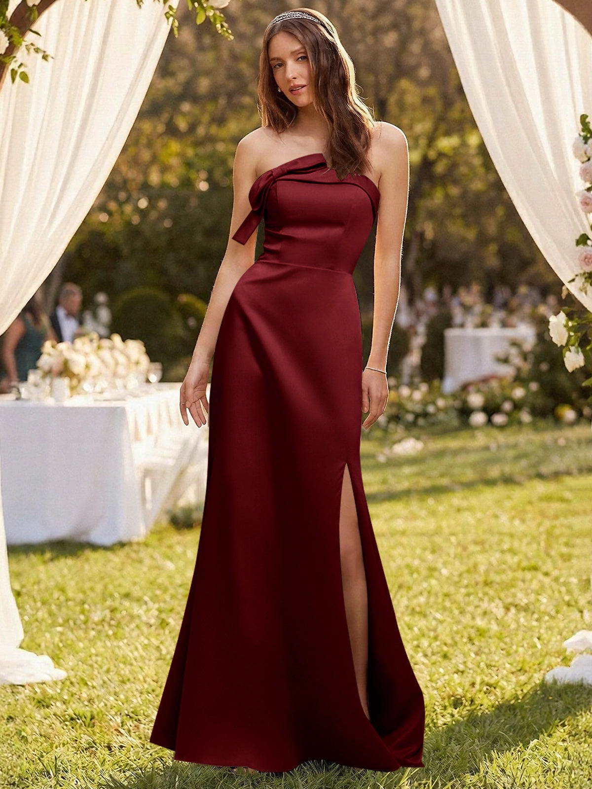 Satin Bow Accent Bridesmaid Dress 