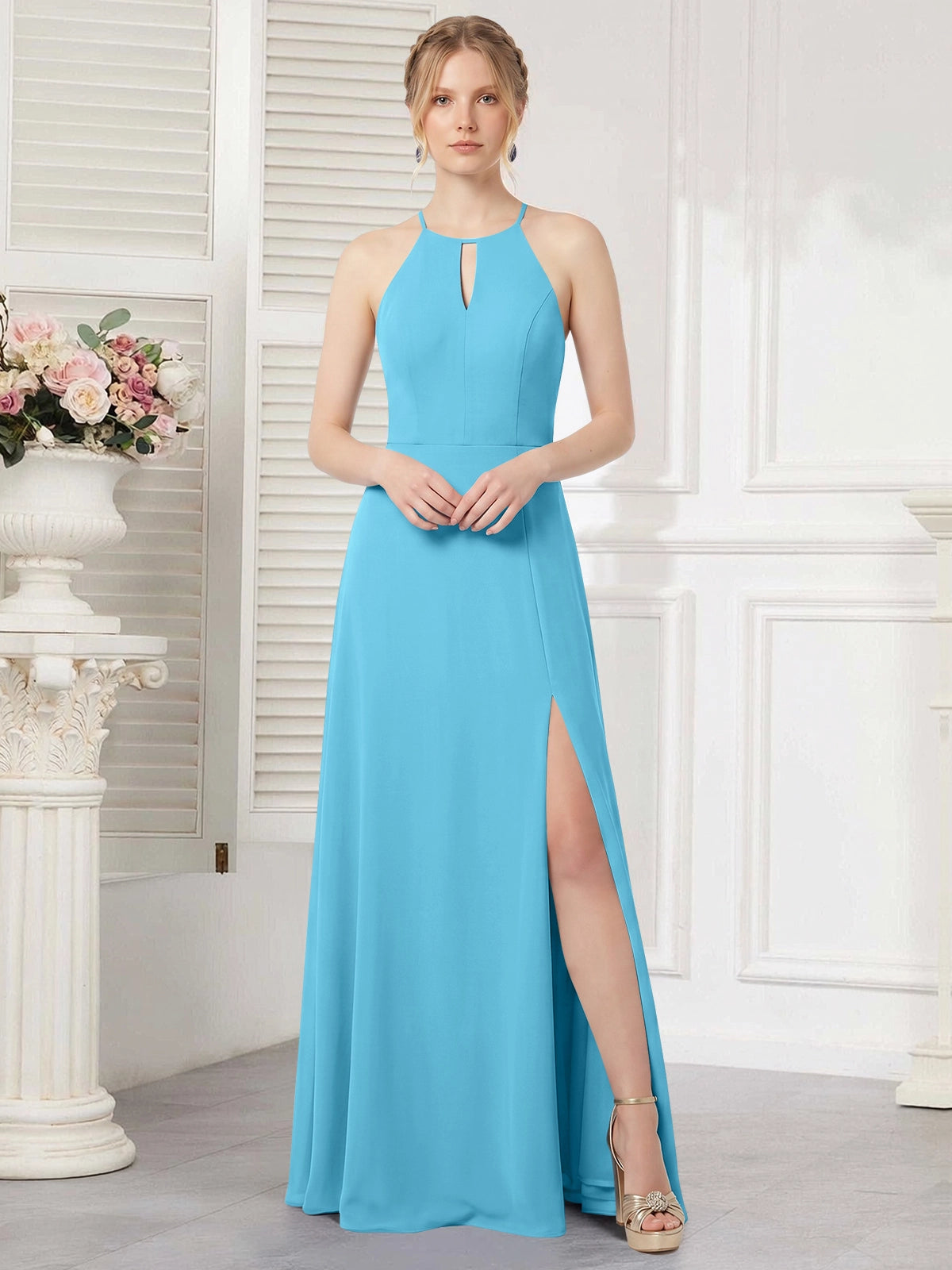 Chiffon Bridesmaid Dress with Halter 