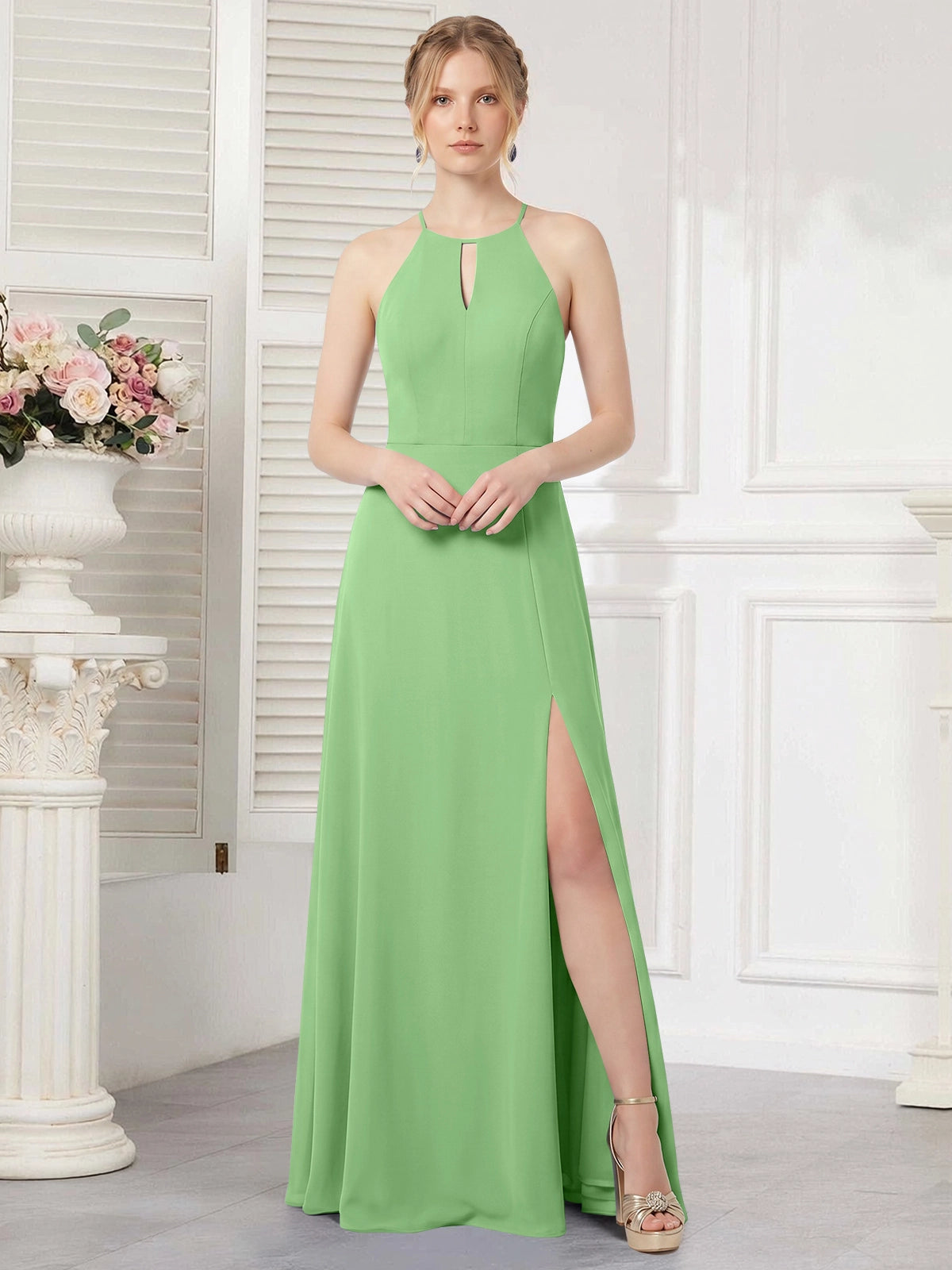 Chiffon Bridesmaid Dress with Halter 