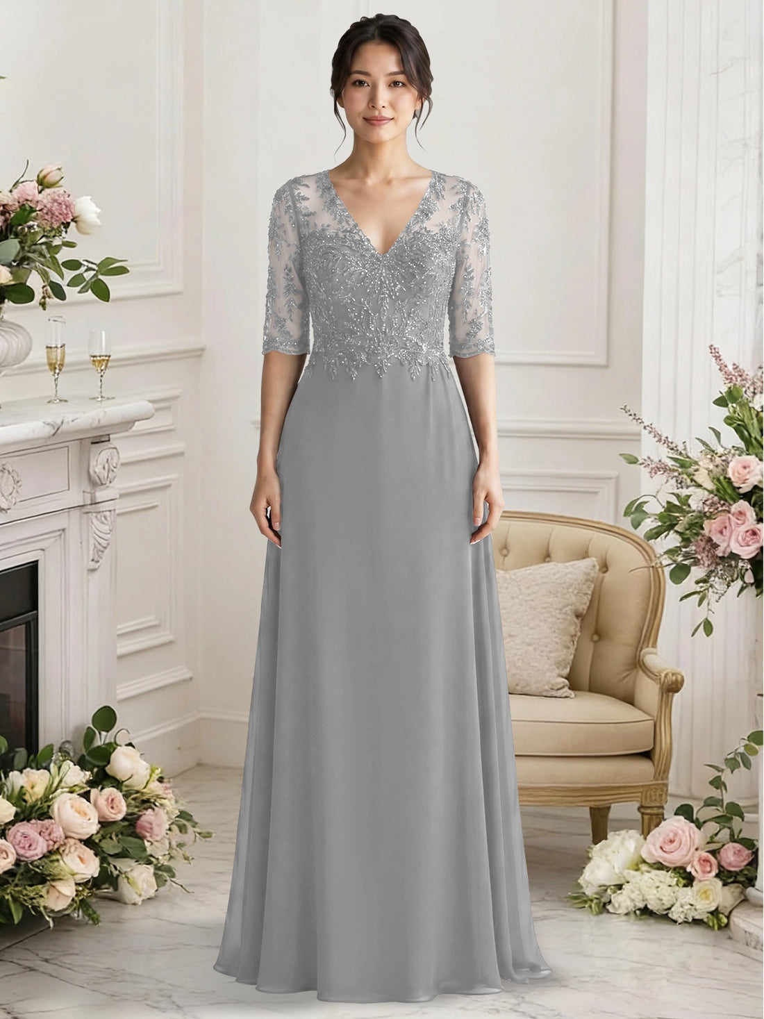 Lace Mother of the Bride Dress with Half Sleeves