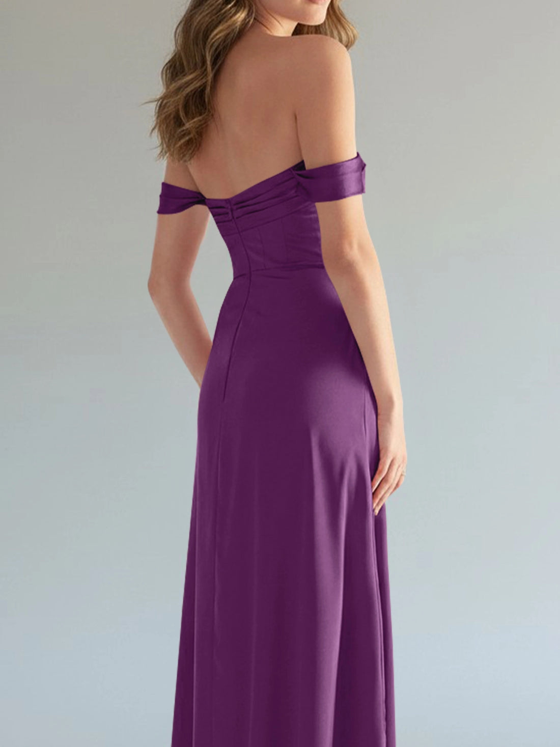 Off-the-Shoulder Slit Bridesmaid Dress 