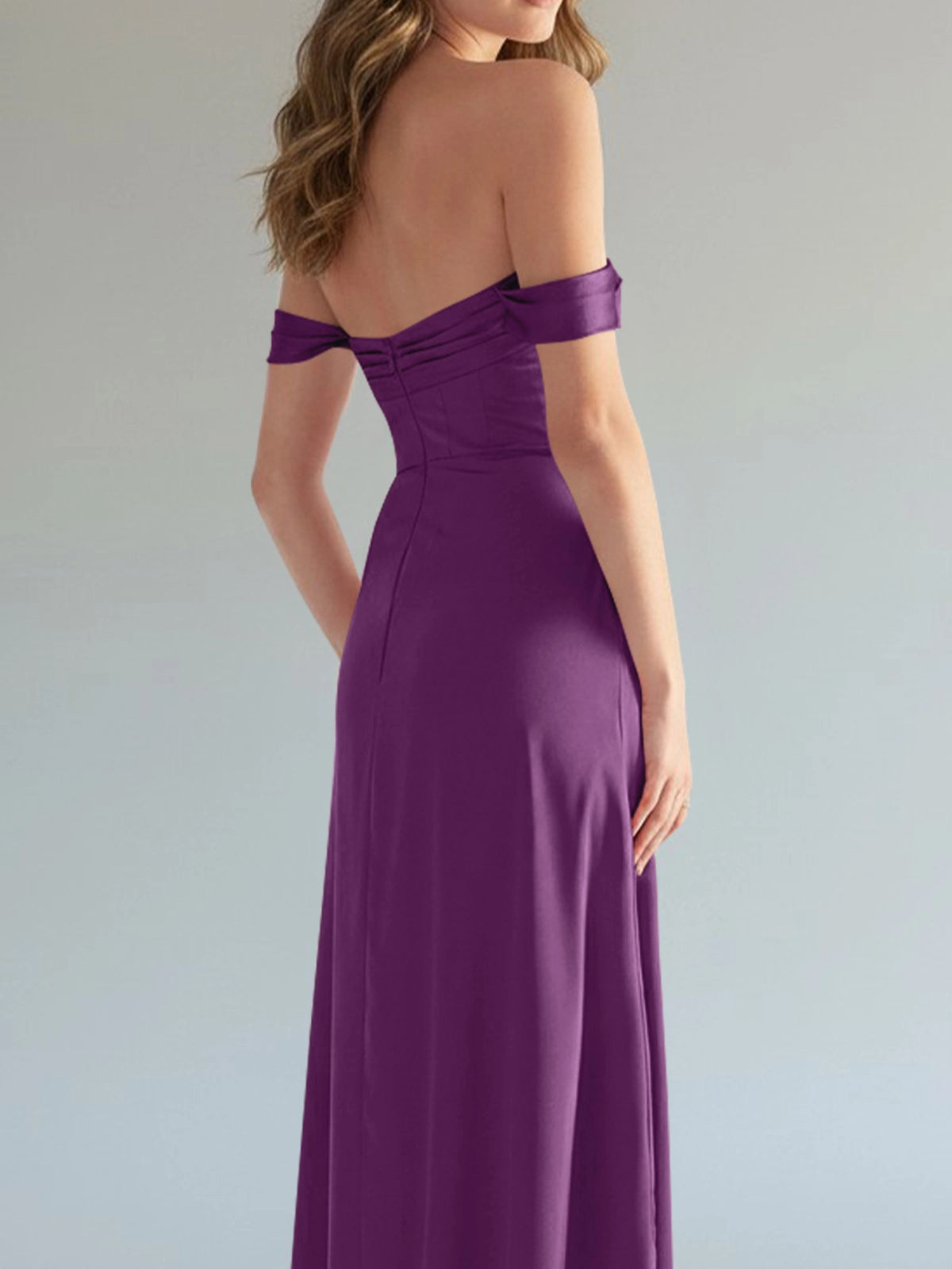 Off-the-Shoulder Slit Bridesmaid Dress 
