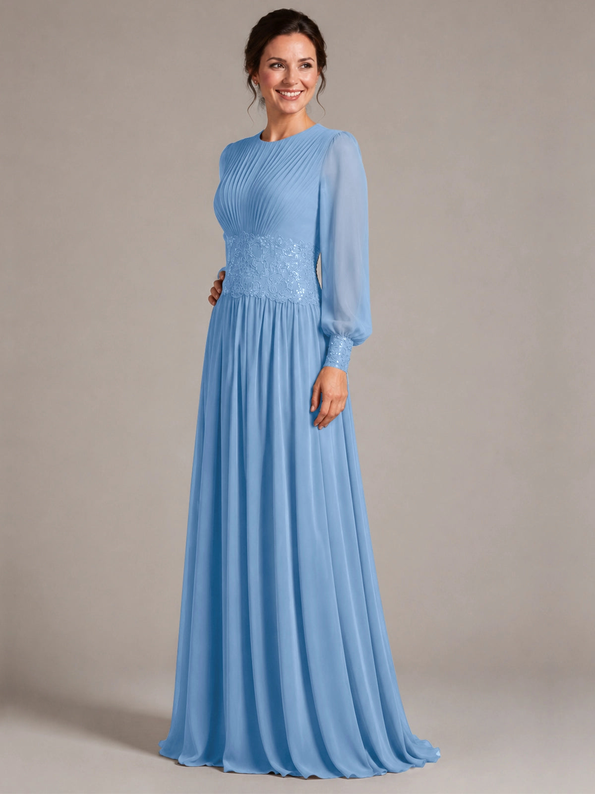 Chiffon Mother of the Bride Dress with Jewel Neckline 